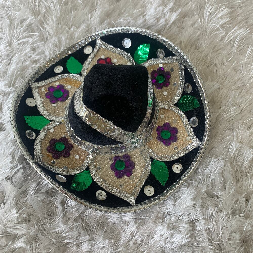 Miniature Mexican Mariachi Glitter Sequin Black Green Silver Purple Leaves